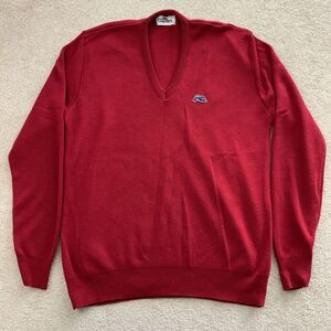 Garan Embroidered Sweater Pullover V Neck Tiger Logo L‎ Red Made in USA Acrylic